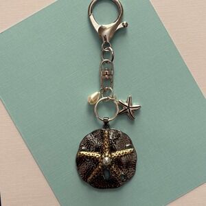 Coastal Sand Dollar Starfish Pearl Accent Purse Charm Keychain Bag Accessory